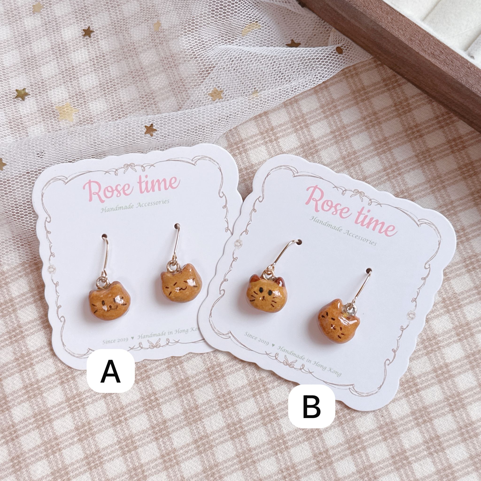 手繪迷你貓貓小饅頭耳環