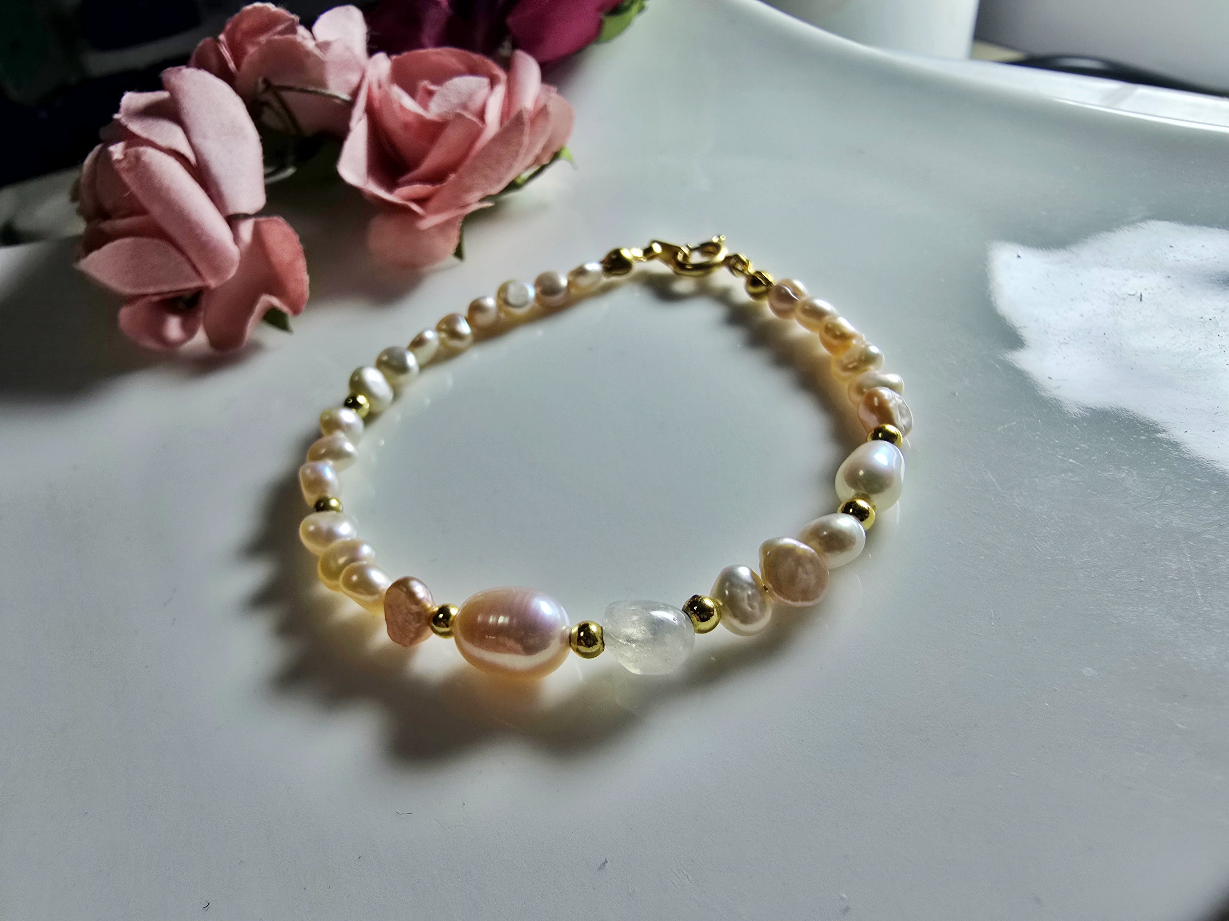 FWP0125-17  天然珍珠月光石復古手鏈