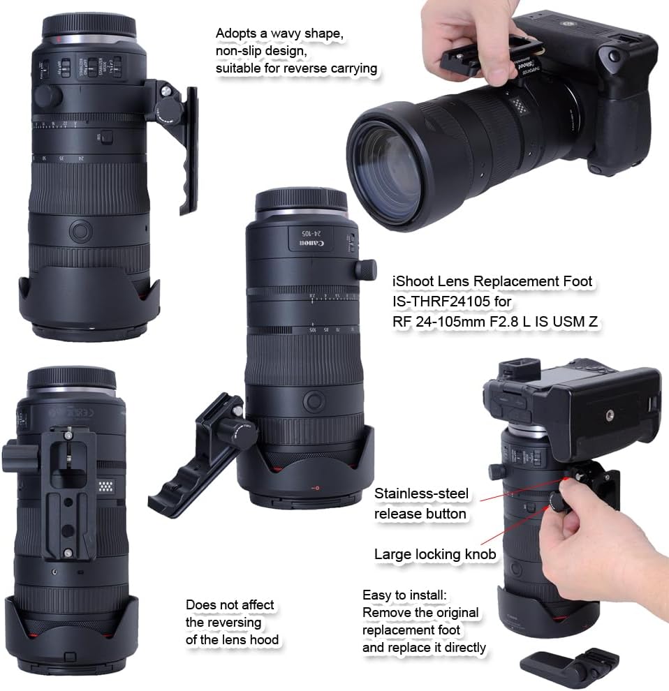 iShoot Lens Collar Stand Replacement Foot Tripod Mount Ring Base For Canon RF 24-105mm F2.8 L is USM Z and RF 70-200mm F2.8 L IS USM Z 腳架環替換腳 IS-THRF24105