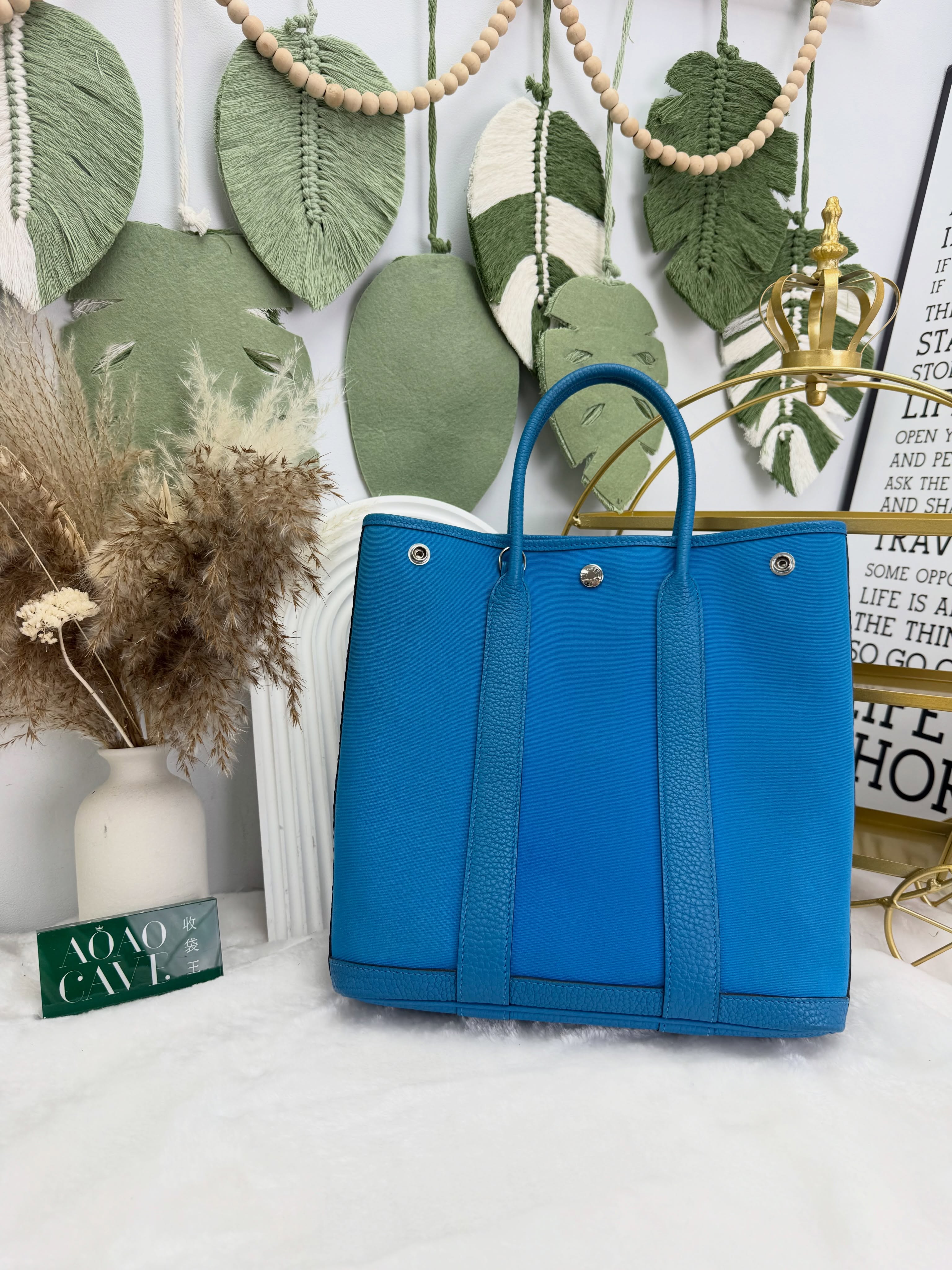 Hermes 👜 PRE OWNED 🛍️亮藍色Garden File 28 z stamp 💙有肩帶 有塵袋🩵