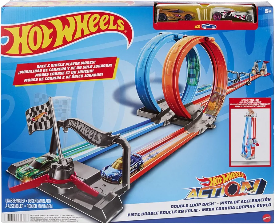 Hot Wheels Action Double Loop Dash 雙圈賽道套裝 雙環競速車仔軌道 附2架車Hot Wheels Double Loop Dash Drag Racing with 2 Vehicles Playset