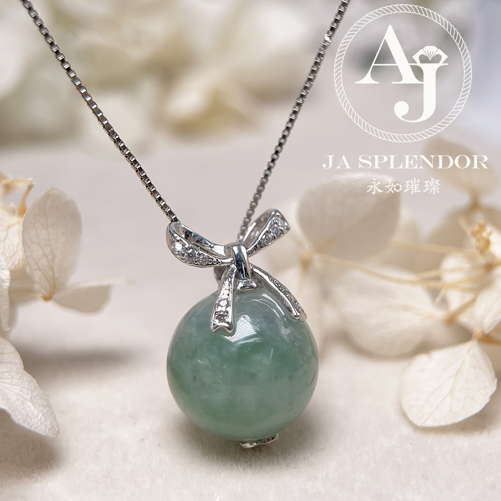 FBG26-H06 天然翡翠A玉 果綠13mm圓珠純銀蝴蝶吊墜 (送鈦鋼項鏈) 
