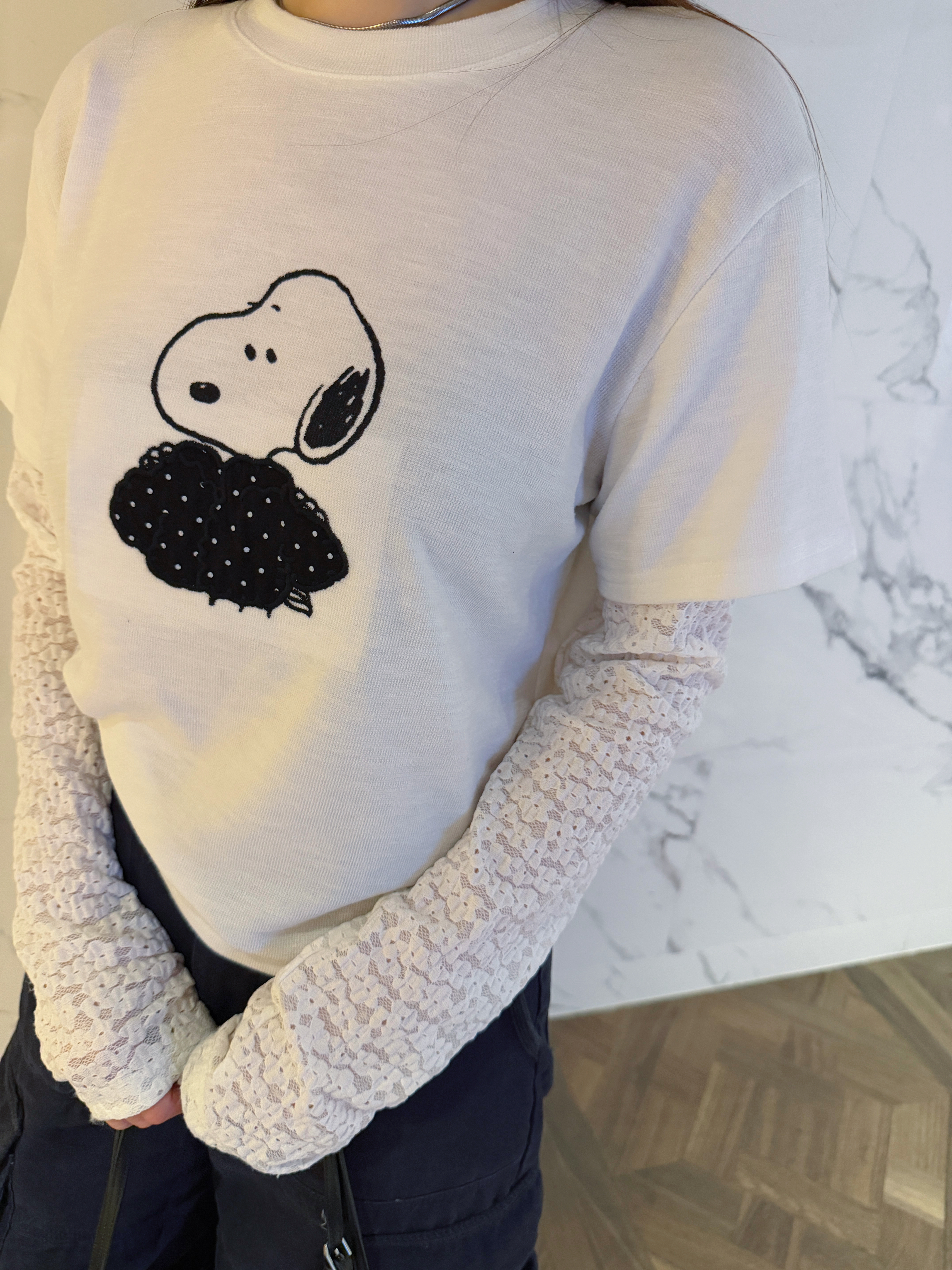 拼接手袖！Snoopy tee