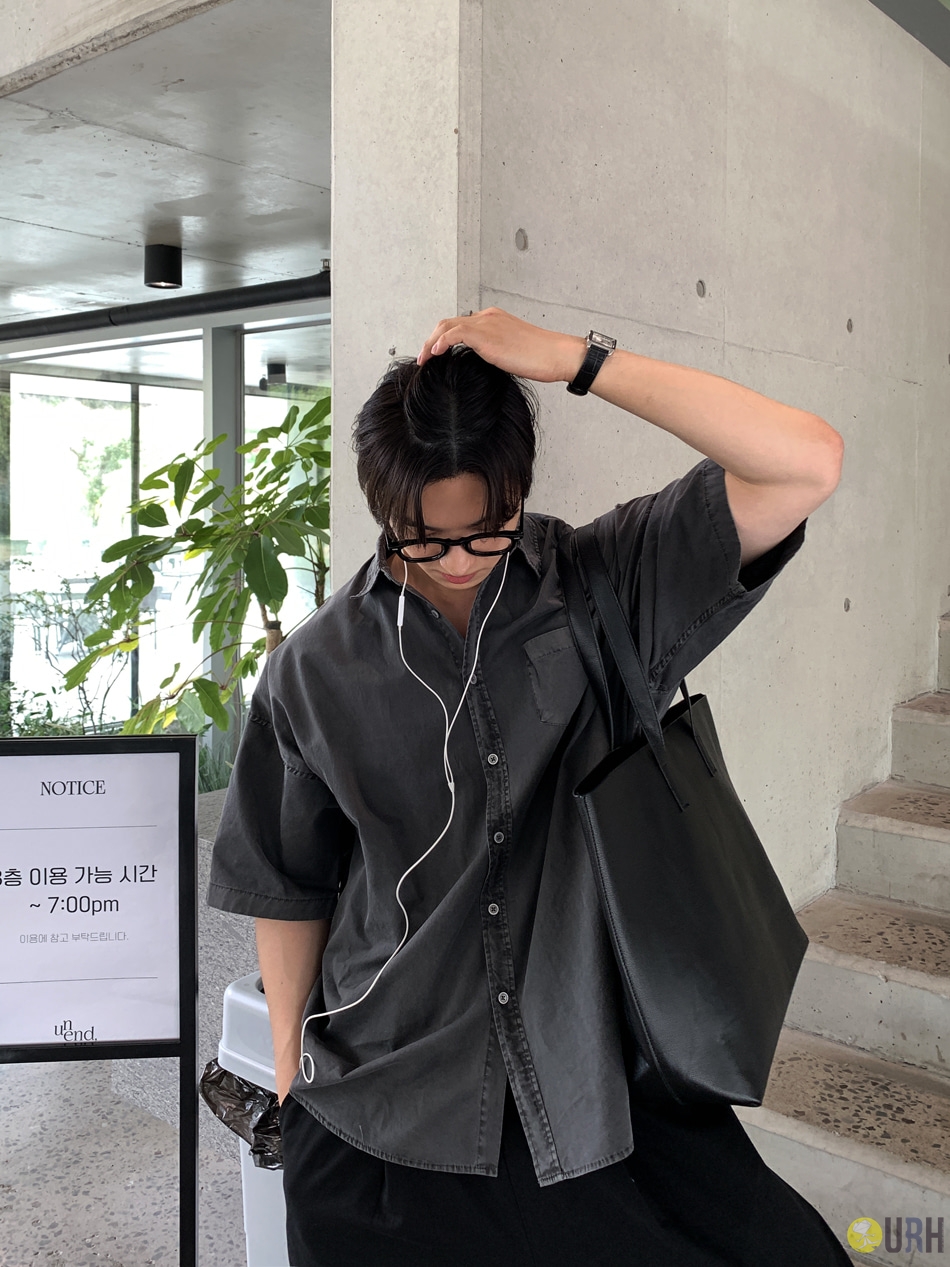 【100%保證韓國直送】韓系復古噴染水洗寬版短袖襯衫 👕 [10 color] RL114959