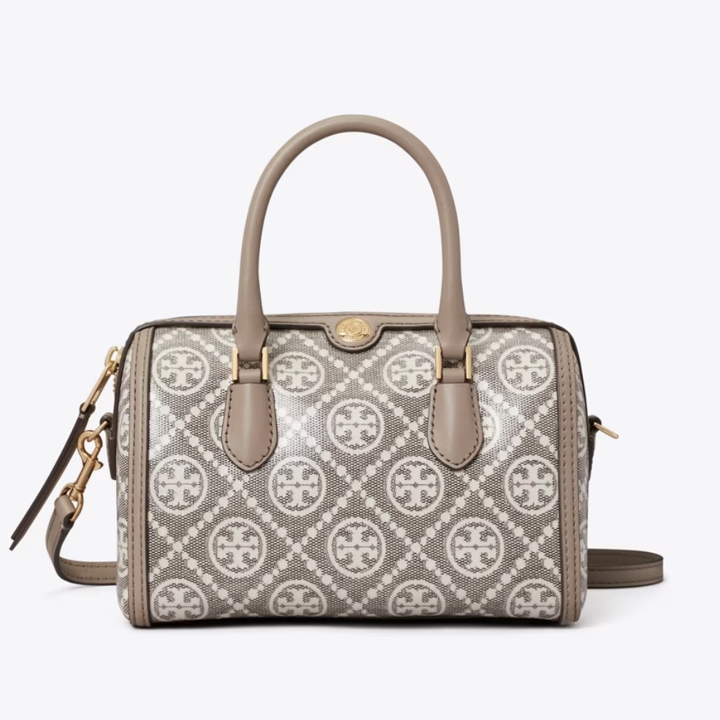 T MONOGRAM COATED JACQUARD PETITE BARREL BAG