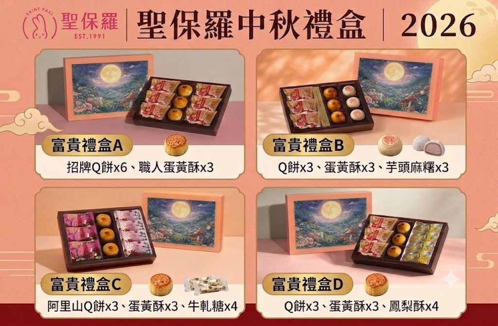 台灣直送 🥮【中秋傳統名店｜嘉義超人氣必買】 台灣聖保羅 2026 富貴中秋禮盒系列 🐰