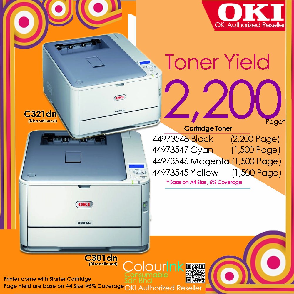 💢CLEAR STOCK 💢OKI Original Genuine Toner (44973548,44973547,44973546,44973545) 2.2K C301dn C321dn