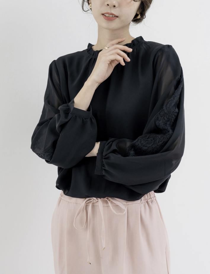 袖花紋蕾絲開衩襯衫 - 2026 流行穿搭  蕾絲襯衫 春夏時尚穿搭 柔軟舒適 成人休閒 日常穿搭 易於配搭 日本直送   #JP-I-260013