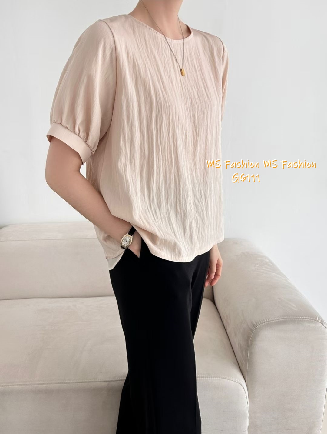 G6111 韓國🇰🇷特色皺皺拼布top