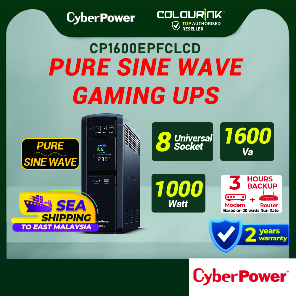 CyberPower CP1600EPFCLCD 1600VA/960W Pure Sine Wave UPS Backup Battery AVR LCD Display Surge Protection Gaming MAC PC