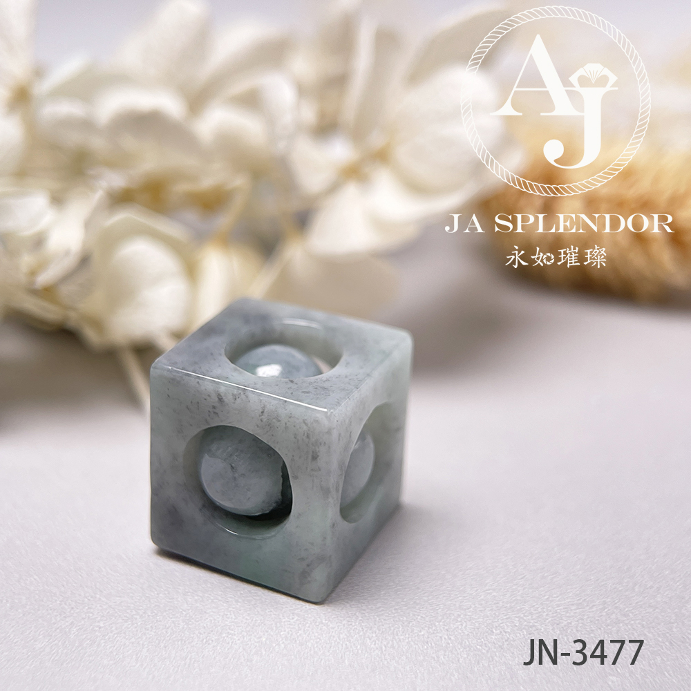 JN-3474/77/83 天然翡翠A玉 烏鷄飄綠招財進寶骰子吊墜