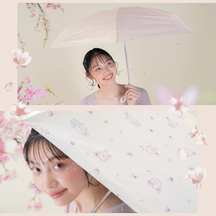 現貨🌸日本直送 | Chiikawa x Wpc.-櫻花迷你縮骨遮雨傘/100%完全遮光摺疊傘/晴雨兼用雨具[50cm]UPF50+