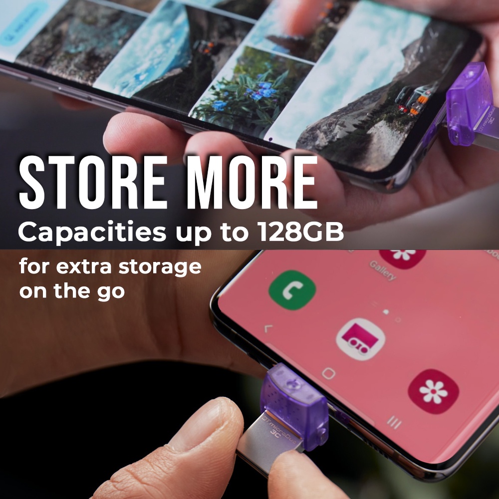 Kingston OTG DataTraveler microDuo 3C (DTDUO3CG3) with USB-A and Type-C Connection, Plug and Play (64GB / 128GB)