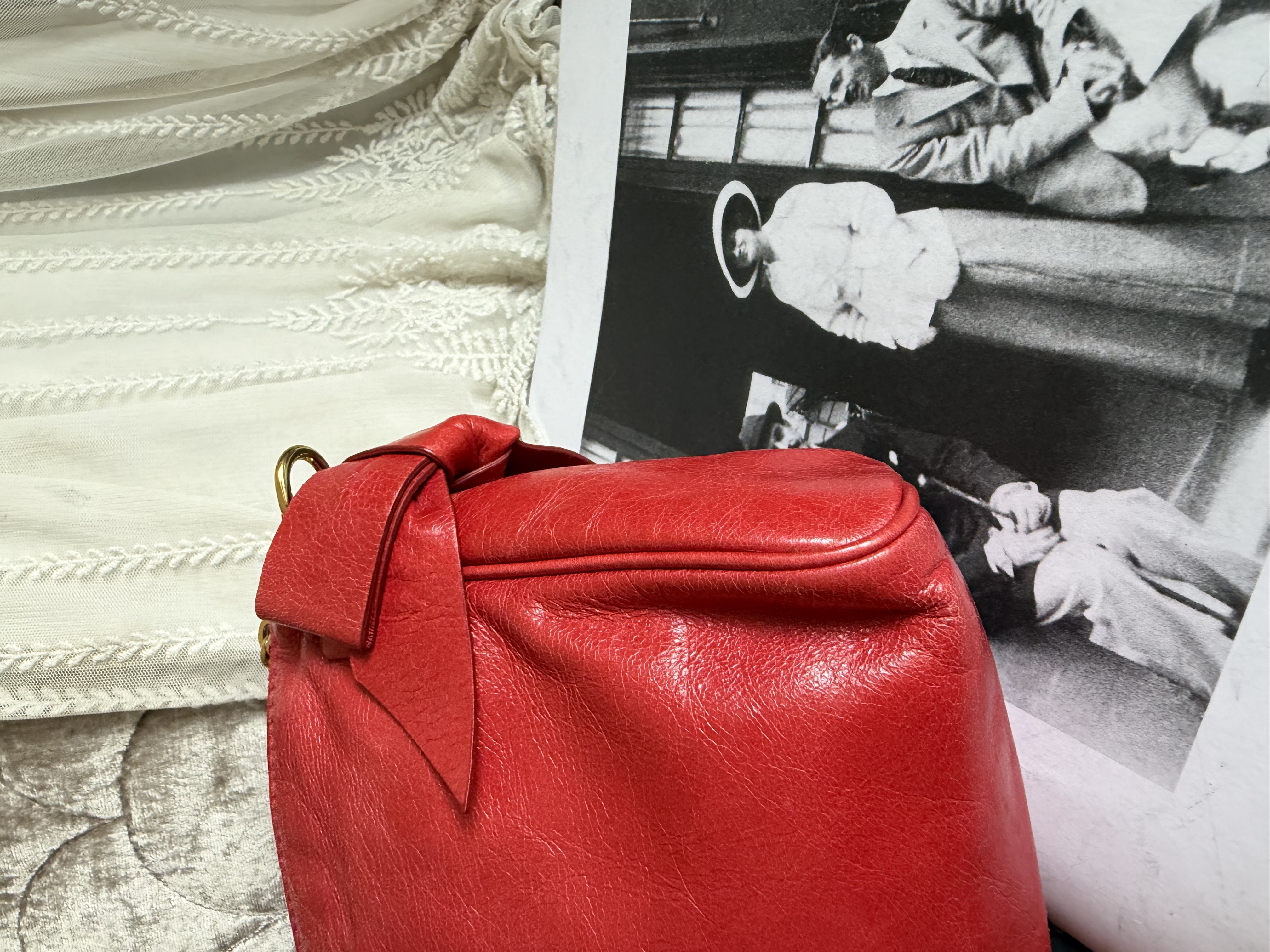Miu Miu Vitello red leather handbag leather pochette bag / 