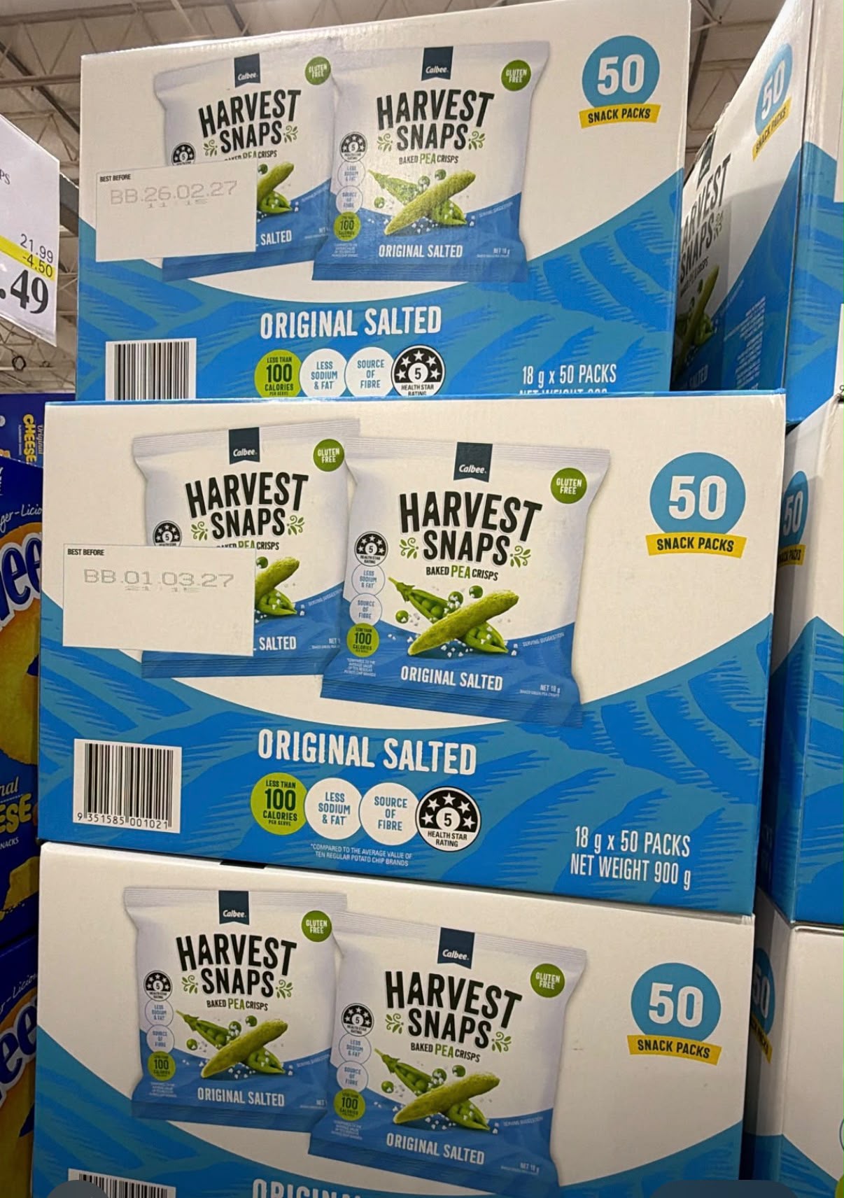 澳洲 Costco │Calbee Harvest Snaps Baked Pea Crisps 卡樂比豌豆脆片 (一箱50包)
