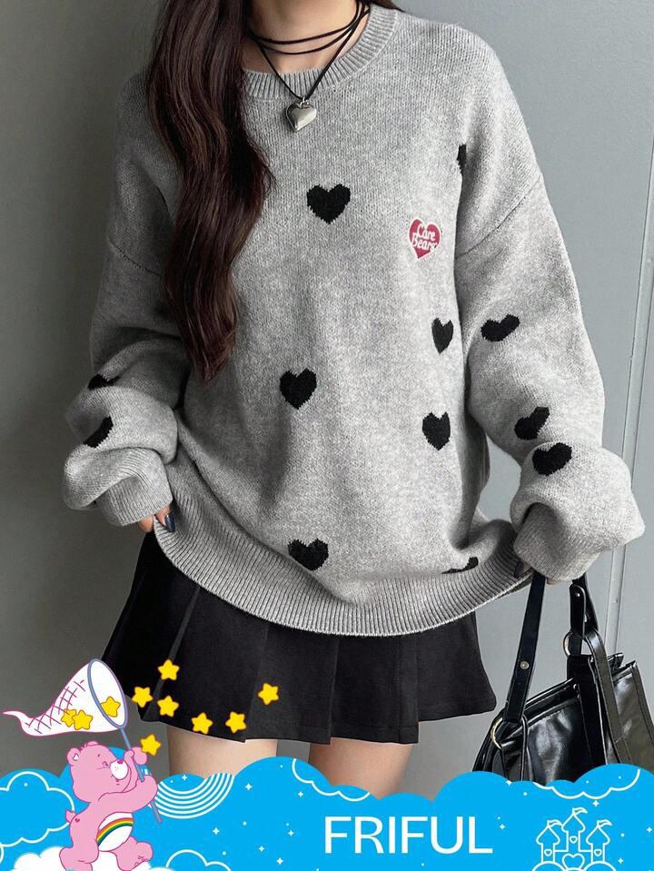 🌈care bears🐻可愛心形圖案寬鬆針織毛衣