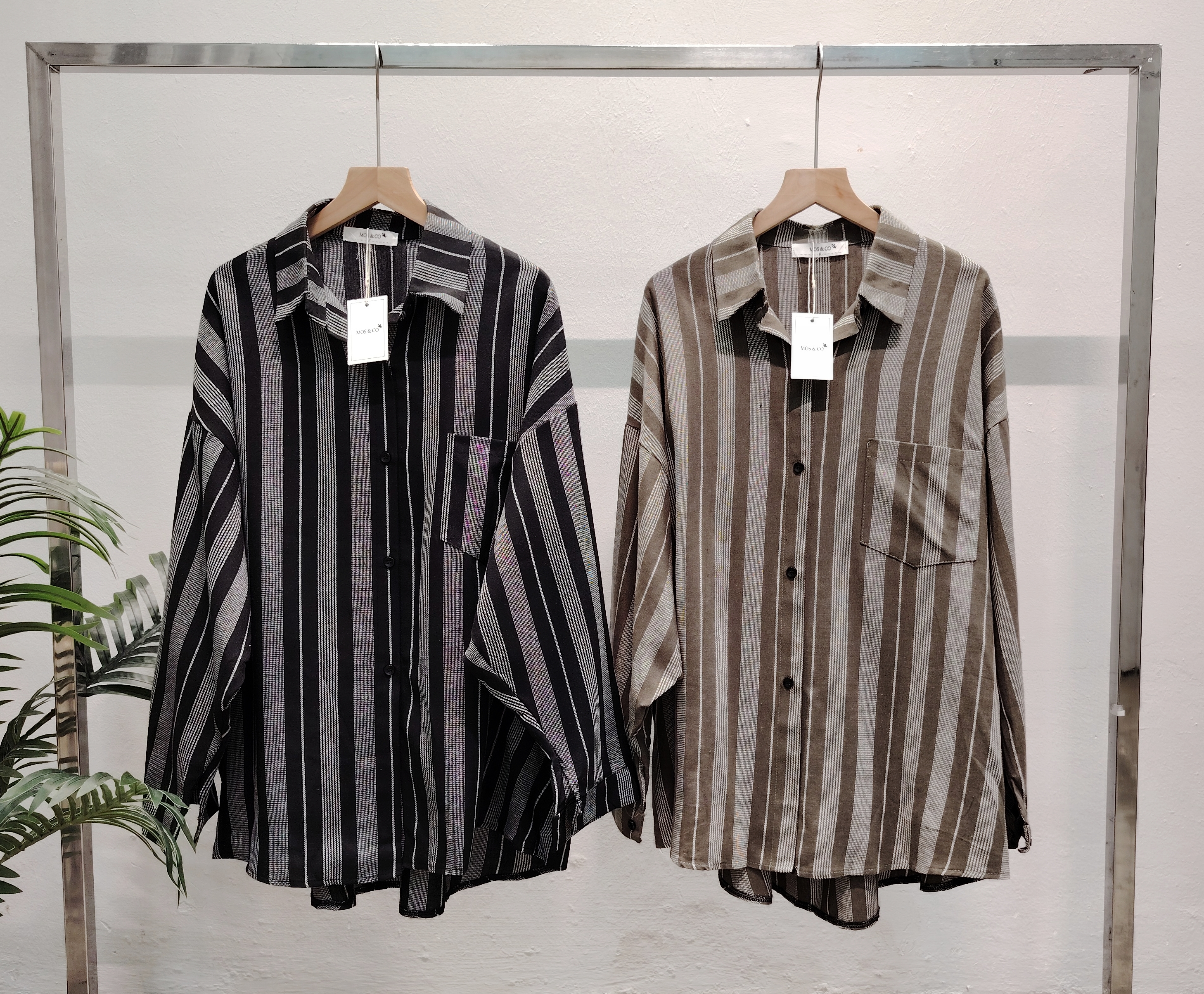 8169 Vertical Line Over Size Long Sleeve Shirt 