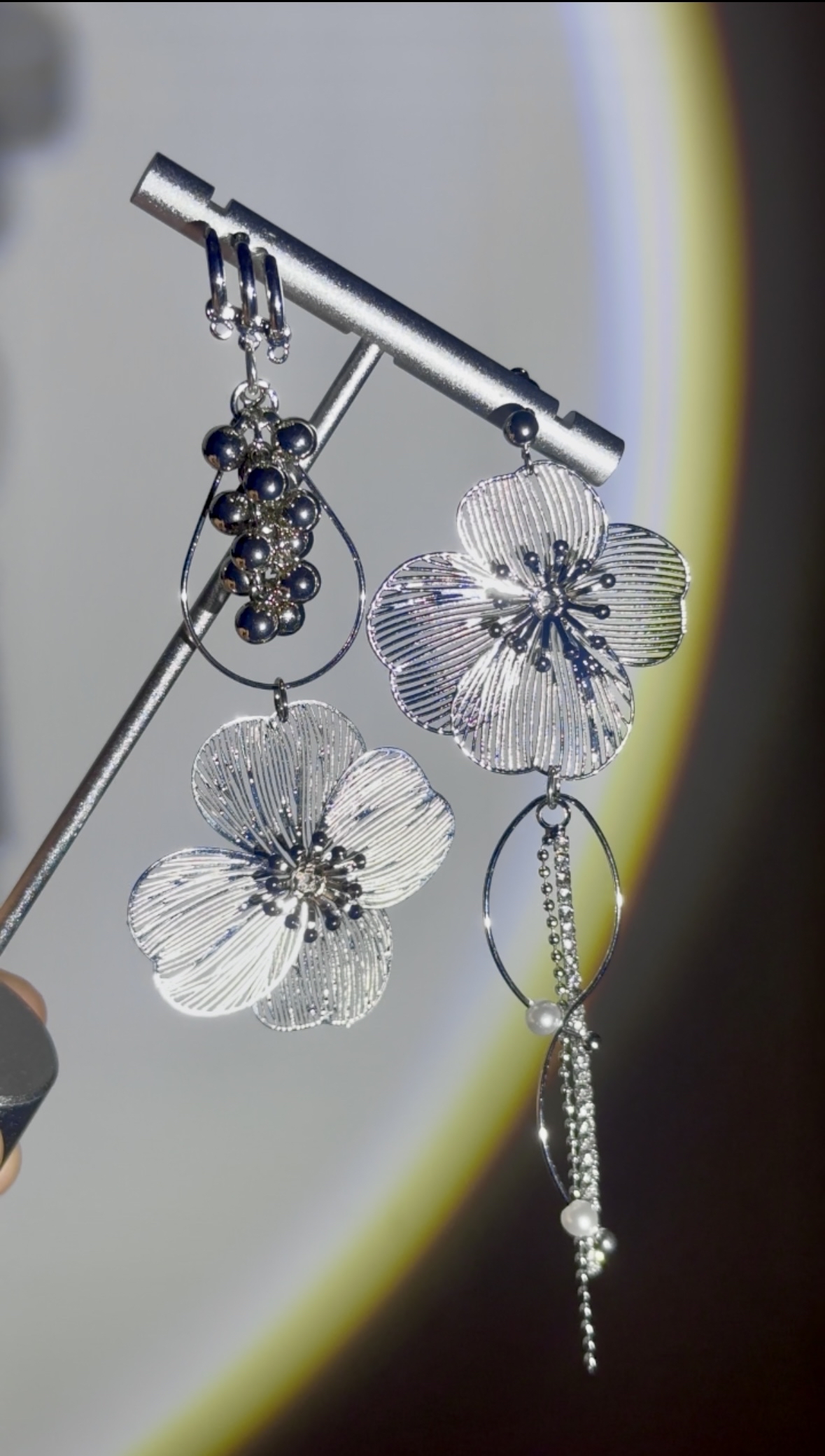 日系鴛鴦銀絲花耳環(銀)