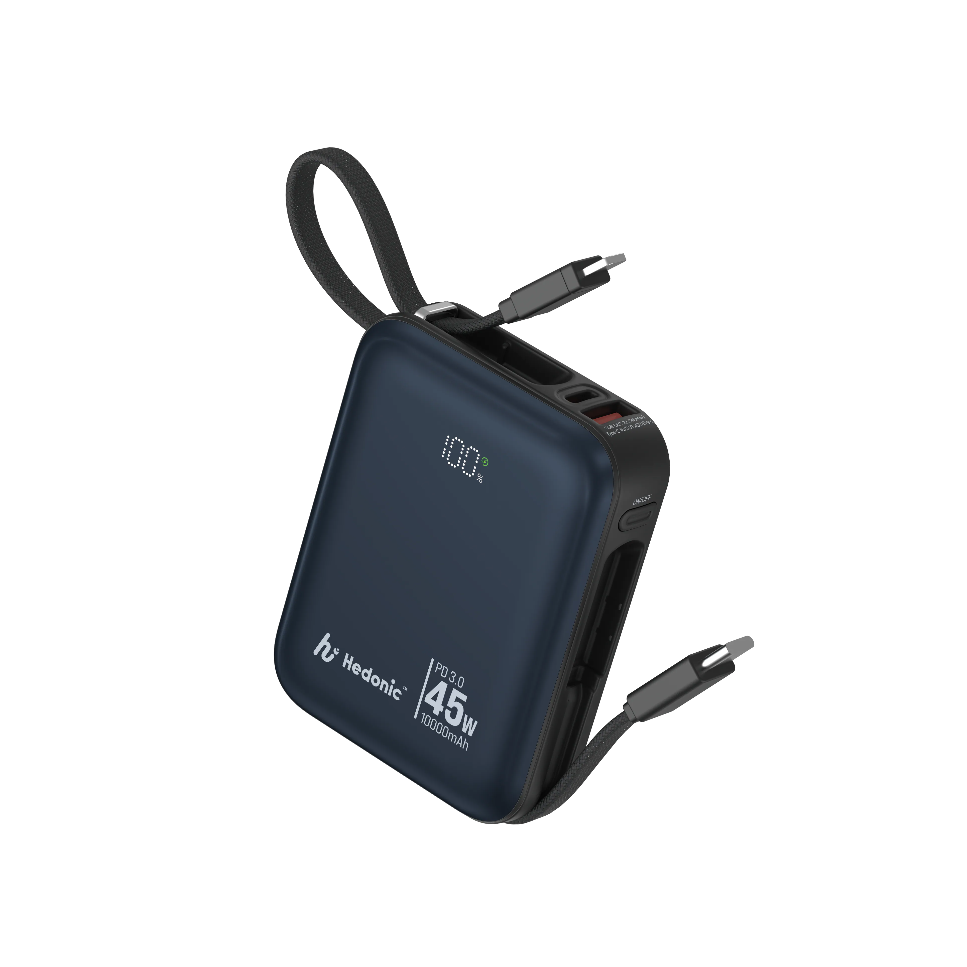 CCC 認證 (二維碼) Hedonic PD 3.0 45W快充 10000mah 星際 自帶線流動充電池 (附嵌入式 Type-C 充電線) 81082 - 黑色 |  81083 - 白色 