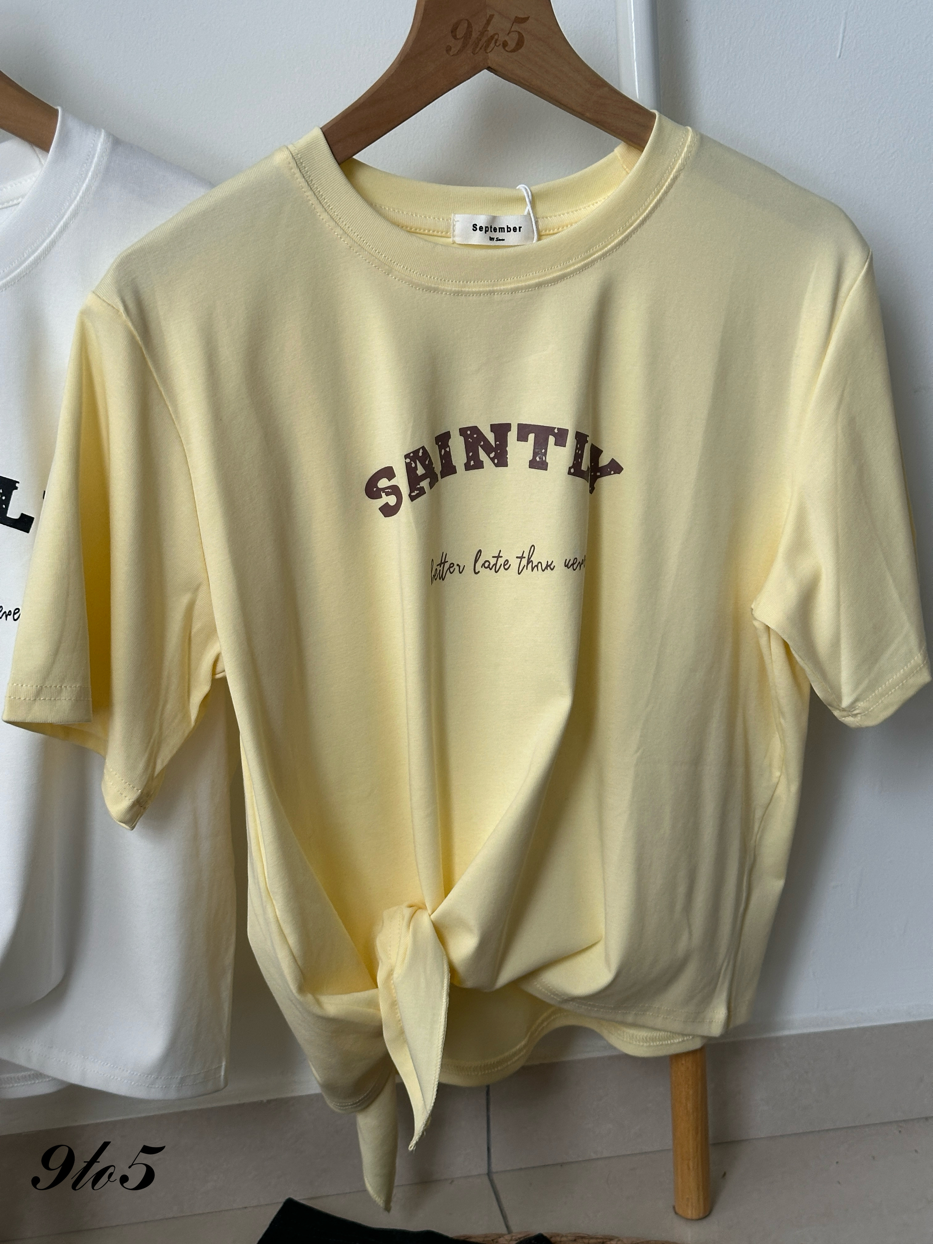 T4105 Side-tie Wording Tee - 4 Colors