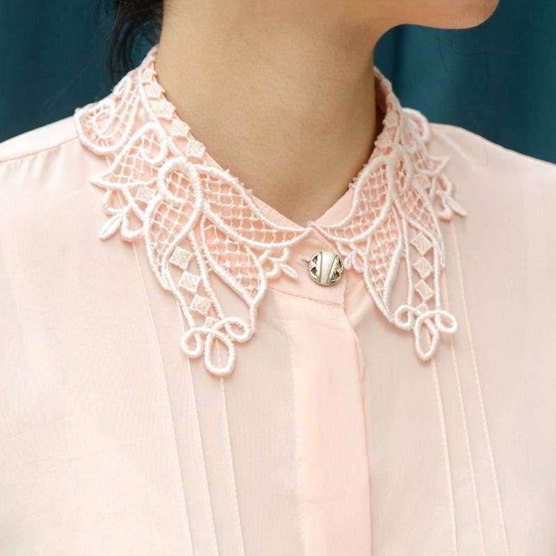 Vintage 1980s Made in France Elegant Crochet Collar Blouse/Shirt (MT1604-1)