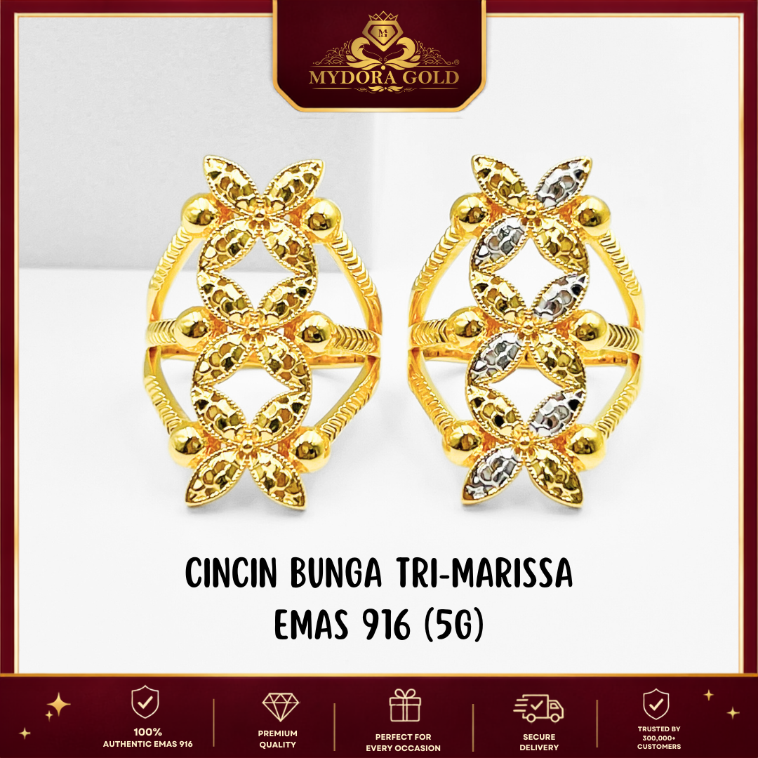 MYDORA Cincin Bunga Tri-Marissa (5G) l EMAS 916/22K