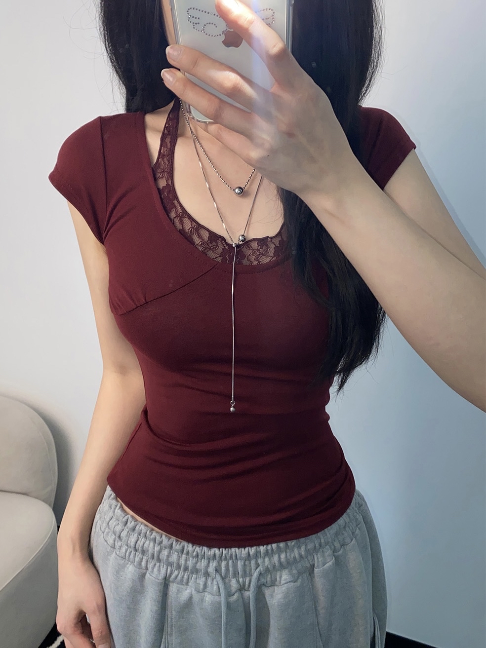 Lace-Trim Halter Layered Top