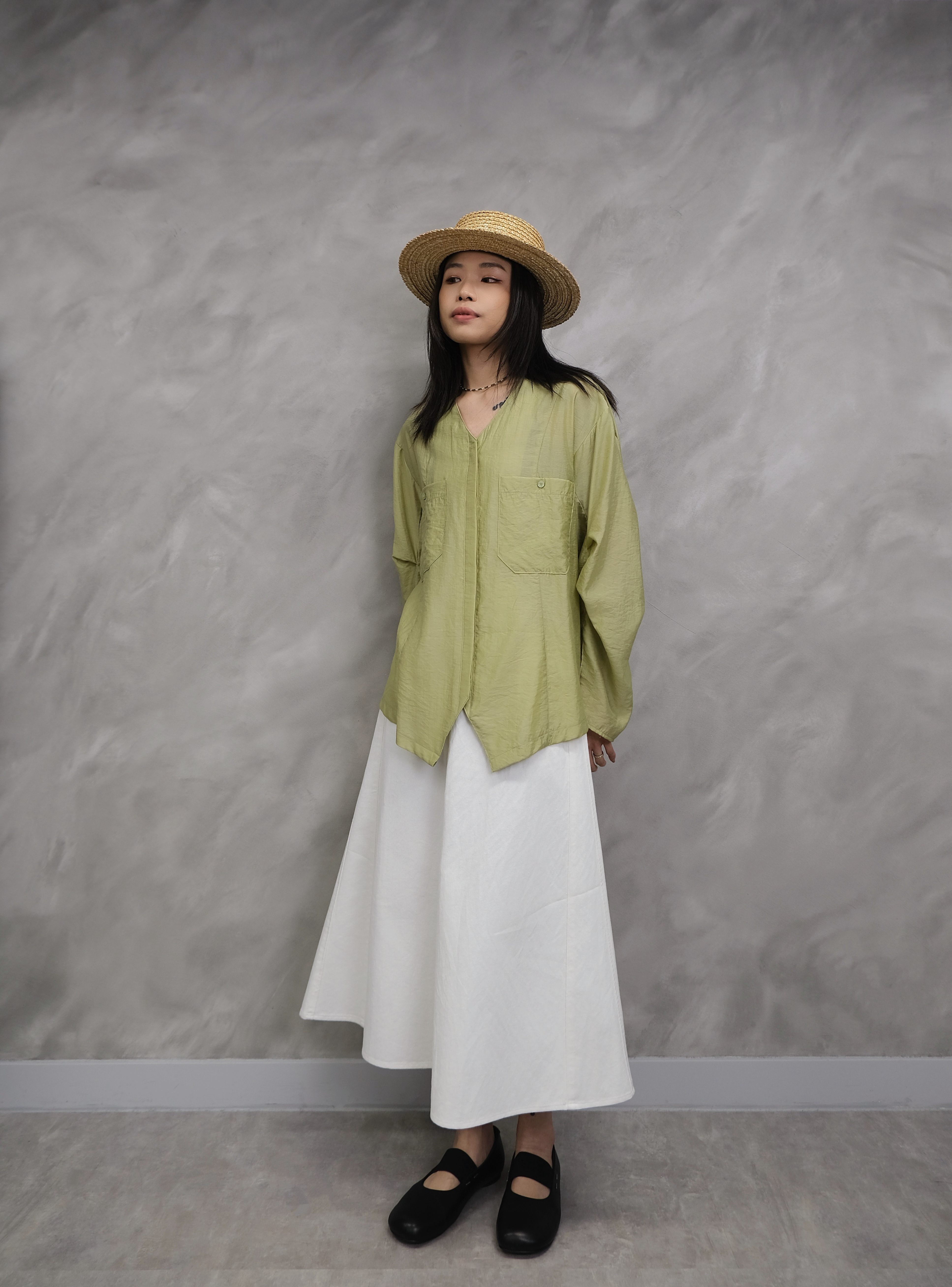 Cotton full skirt (with belt)  #sk37