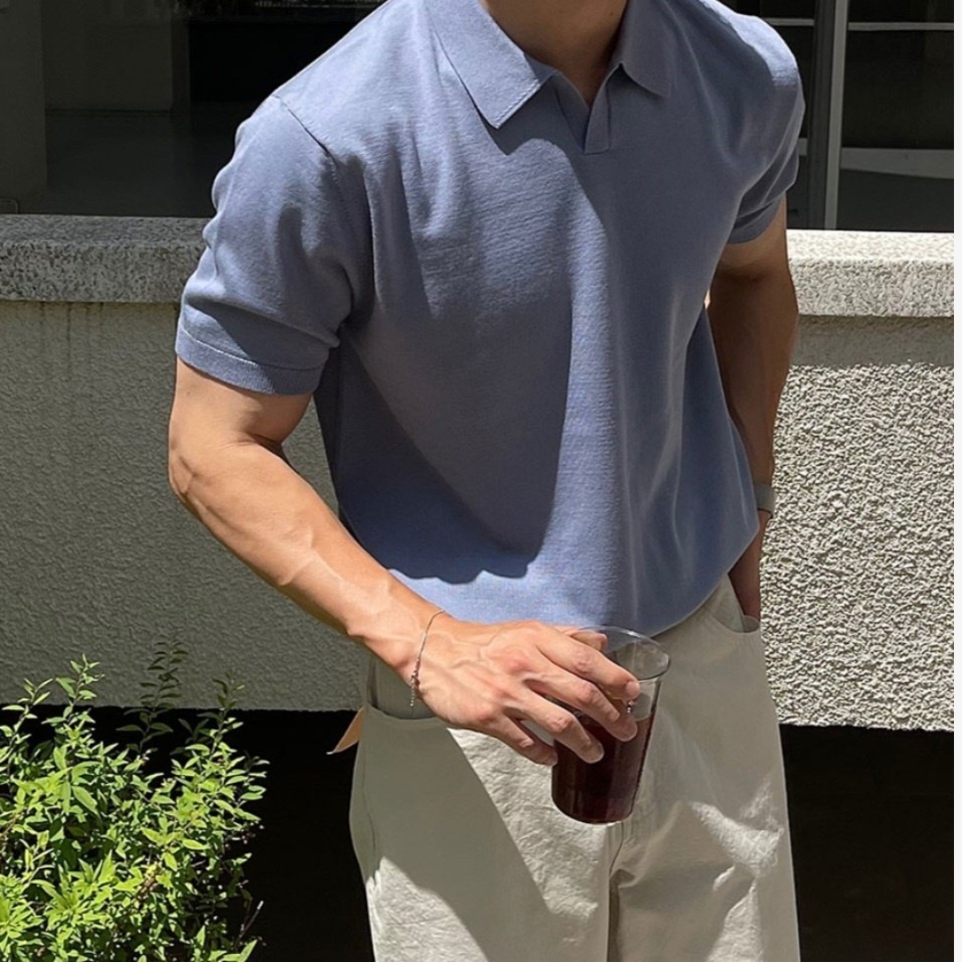 Open Collar Knit Polo