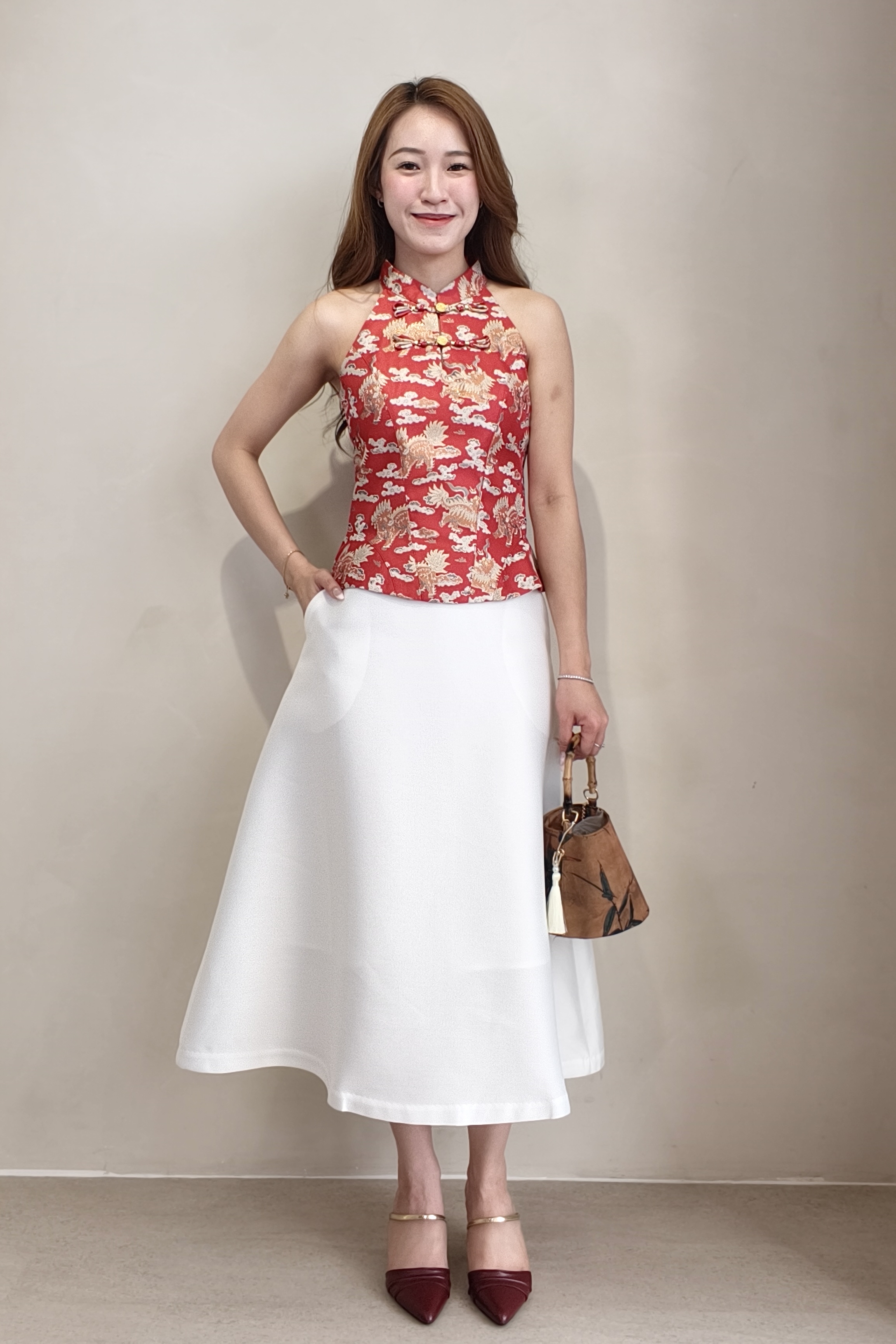807015 Celeste Satin A-Line Midi Skirt