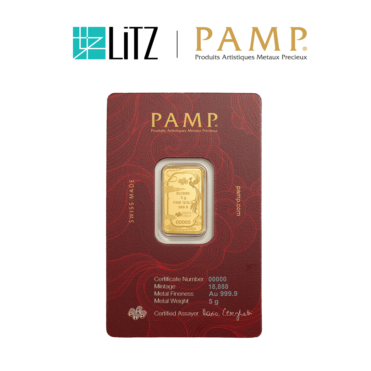 [5 gram] LITZ PAMP Suisse Good Luck Phoenix Limited Edition Gold Bar (999.9) PG078
