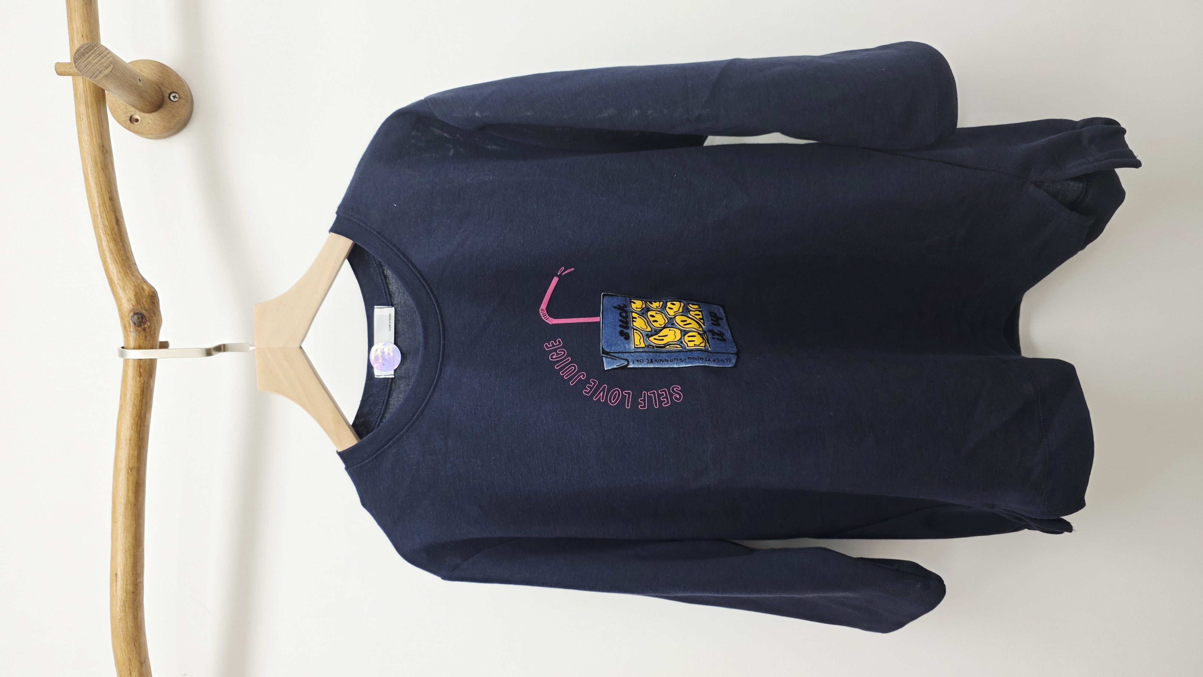 韓國深藍拼哈哈笑飲品圖案衛衣