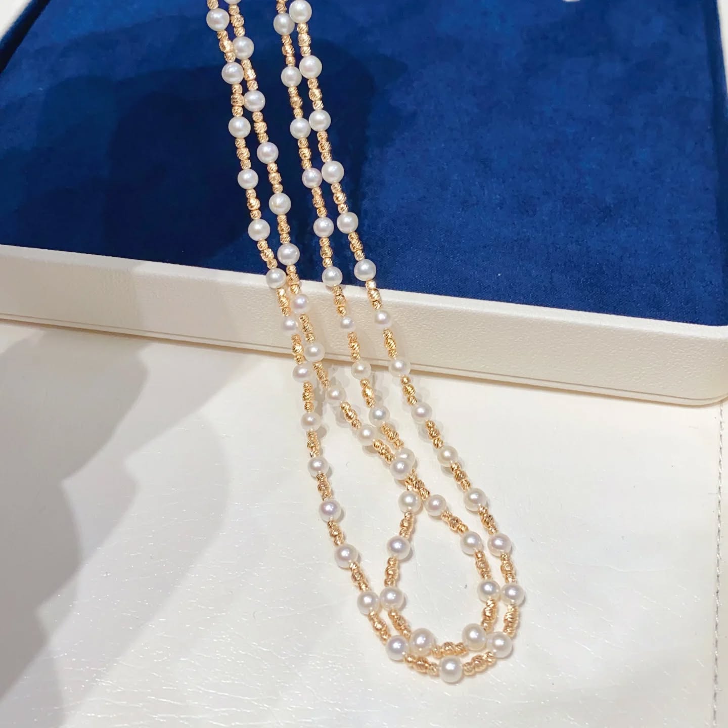 4-5mm正圓無瑕淡水 搭配純銀小隔珠 總長90cm  萬能鏈