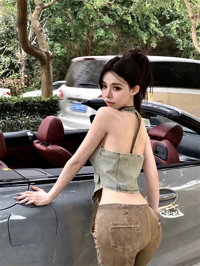 復古牛仔水洗露背上衣