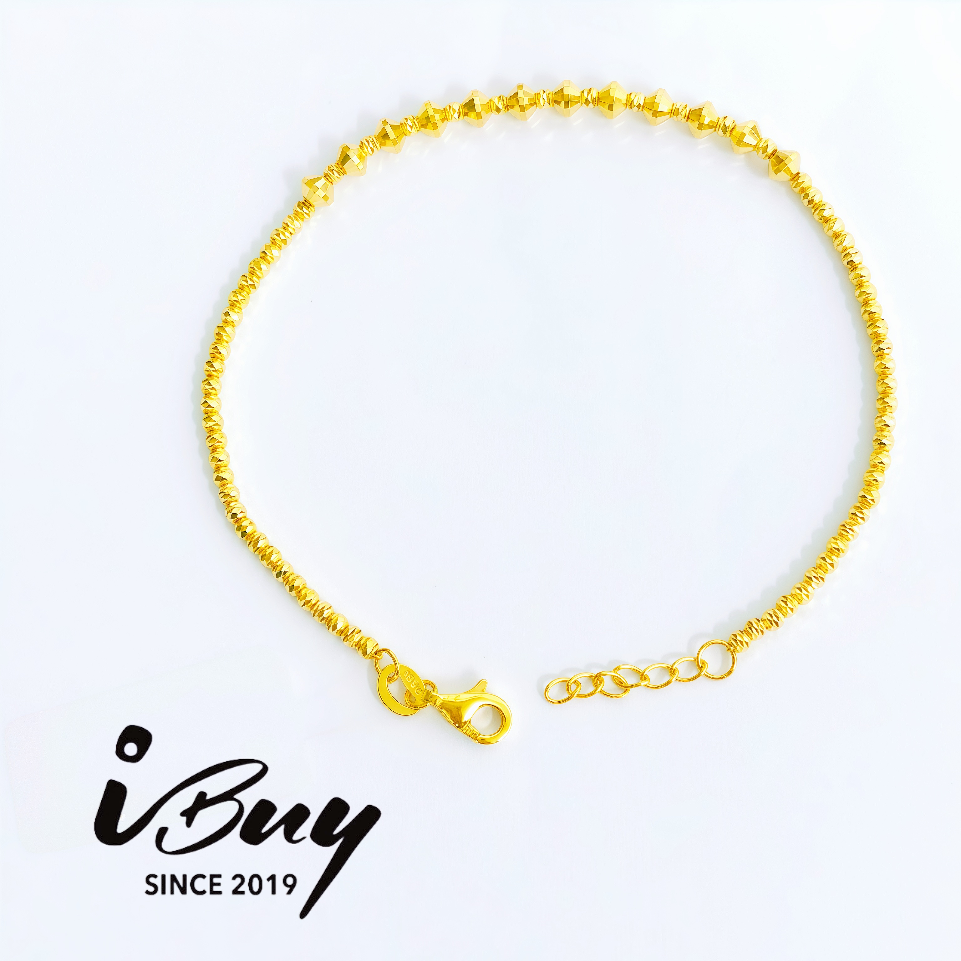 916 GOLD DIAMOND SHAPE DISCO BEAD BRACELET 916 金 菱形蹦迪珠手链