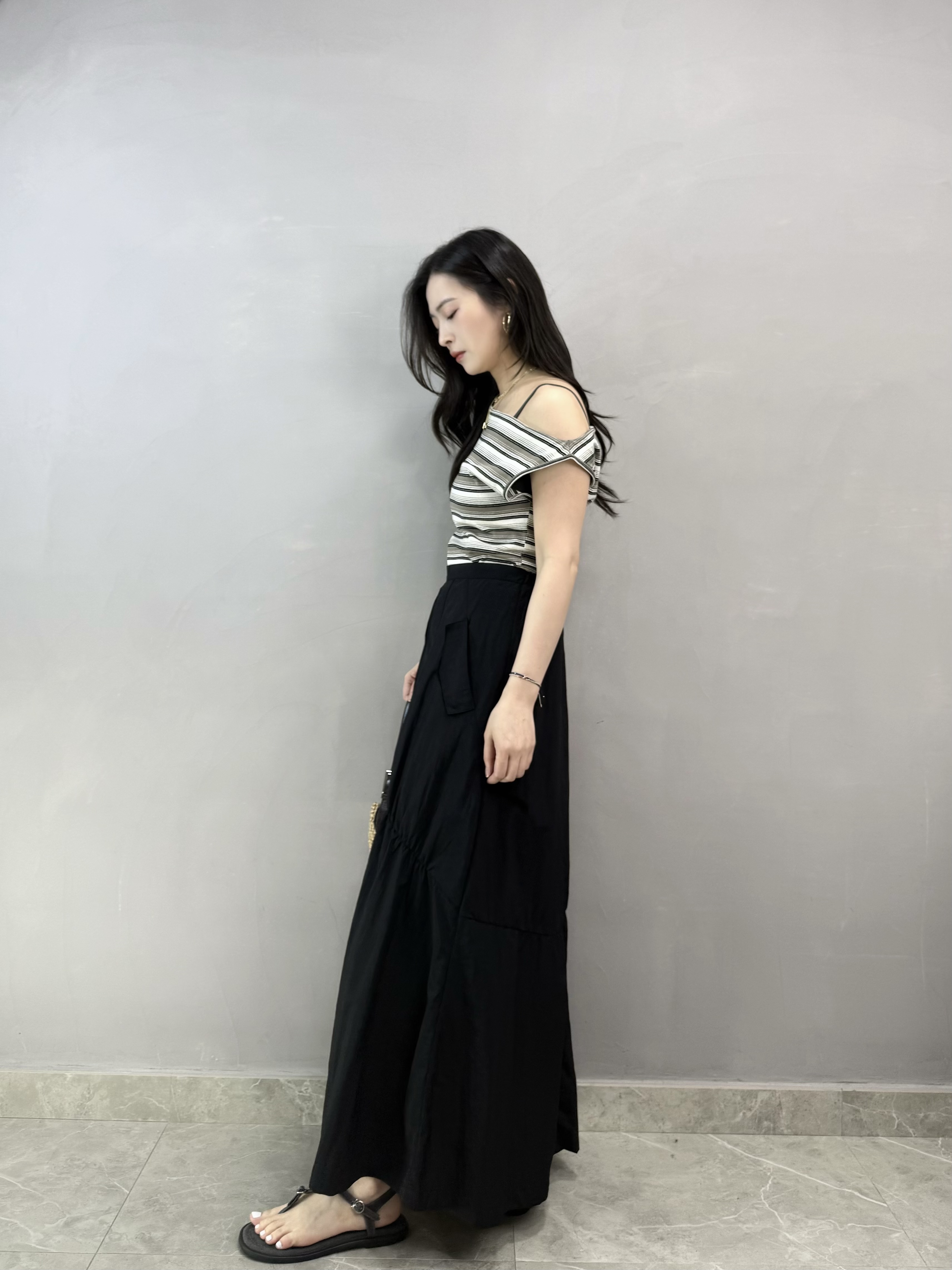 N79 拼雪紡開叉長裙