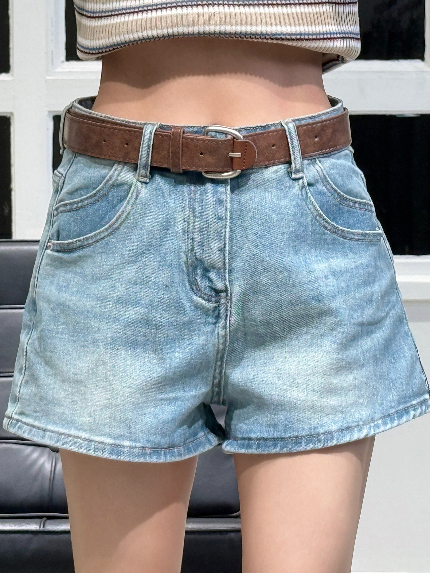 𝐇𝐢𝐠𝐡 𝐰𝐚𝐢𝐬𝐭 𝐝𝐞𝐧𝐢𝐦 𝐬𝐡𝐨𝐫𝐭𝐬 𝐰𝐢𝐭𝐡 𝐛𝐞𝐥𝐭