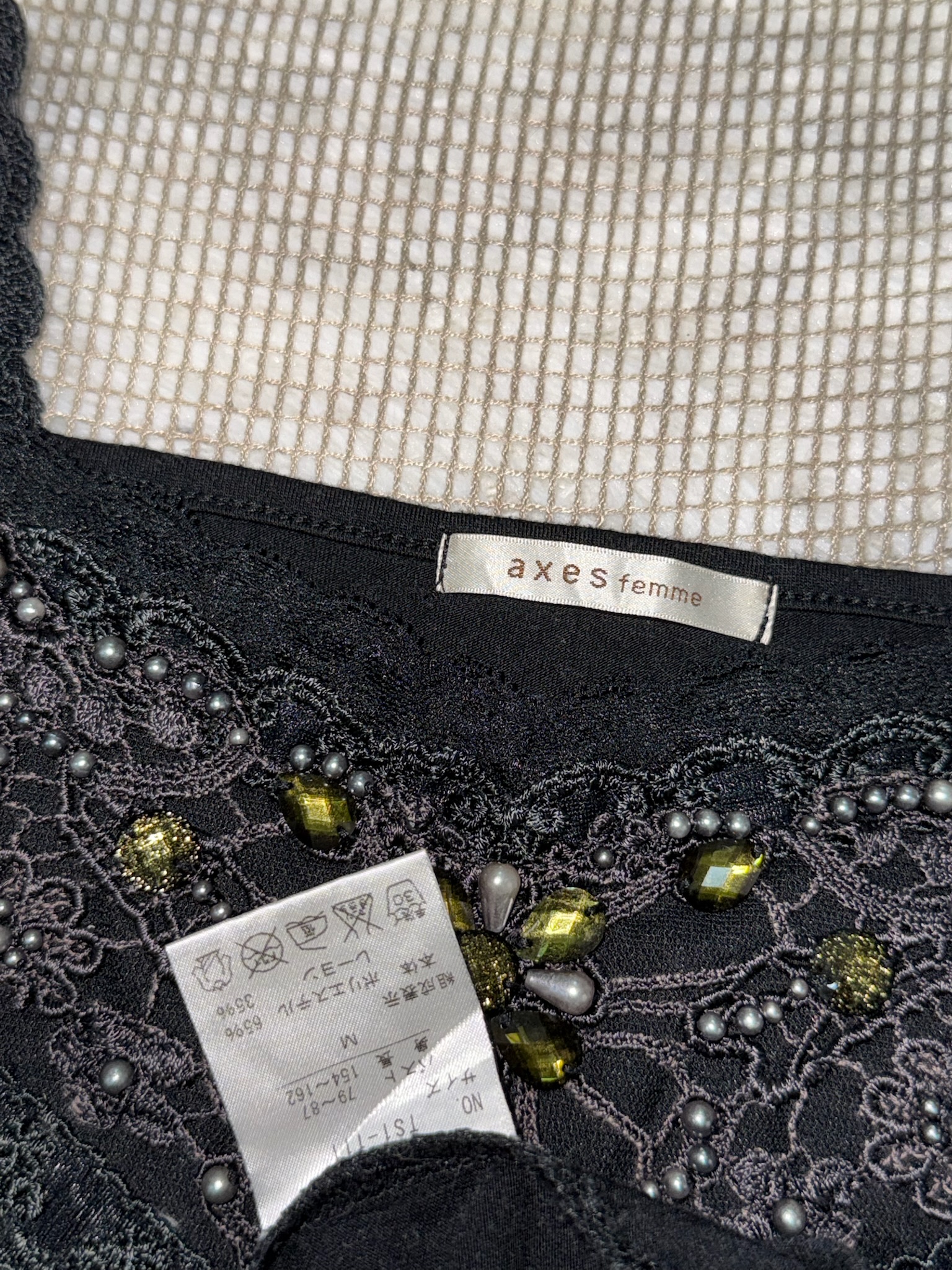 Axes Femme Dark Coquette Gem-Embellished Lace Top