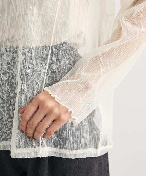 薄紗褶皺透視上衣