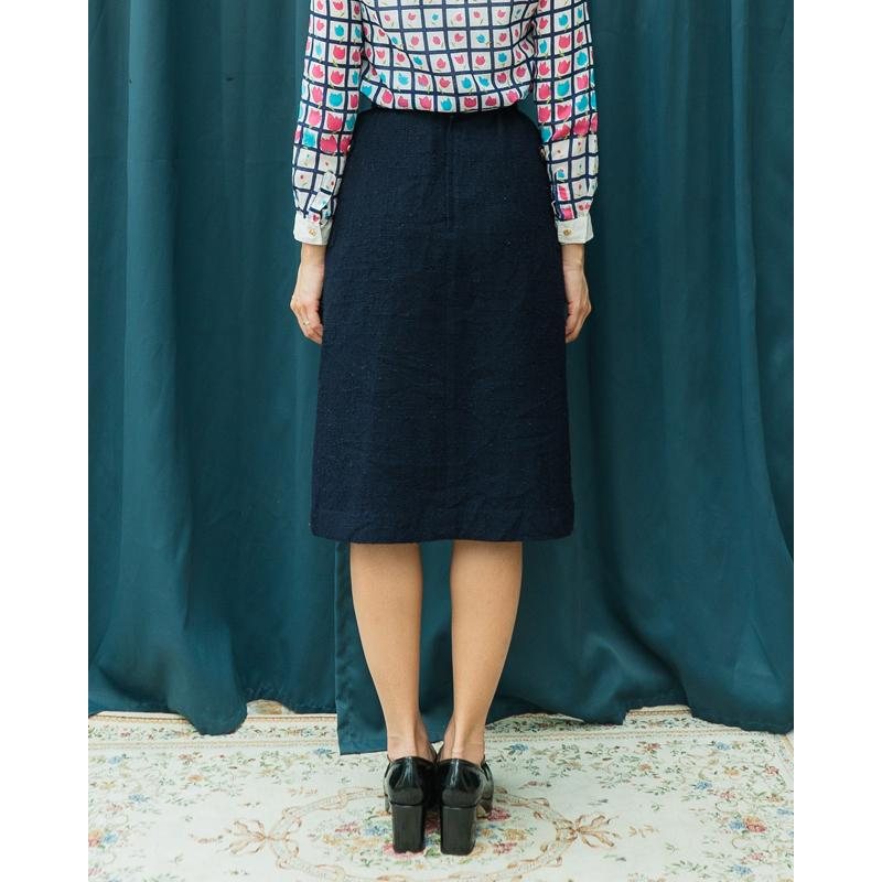 Vintage Japanese Femina Rosa Navy Blue Front Pleat A-Line Skirt - Waist 24"(MT1541-14)