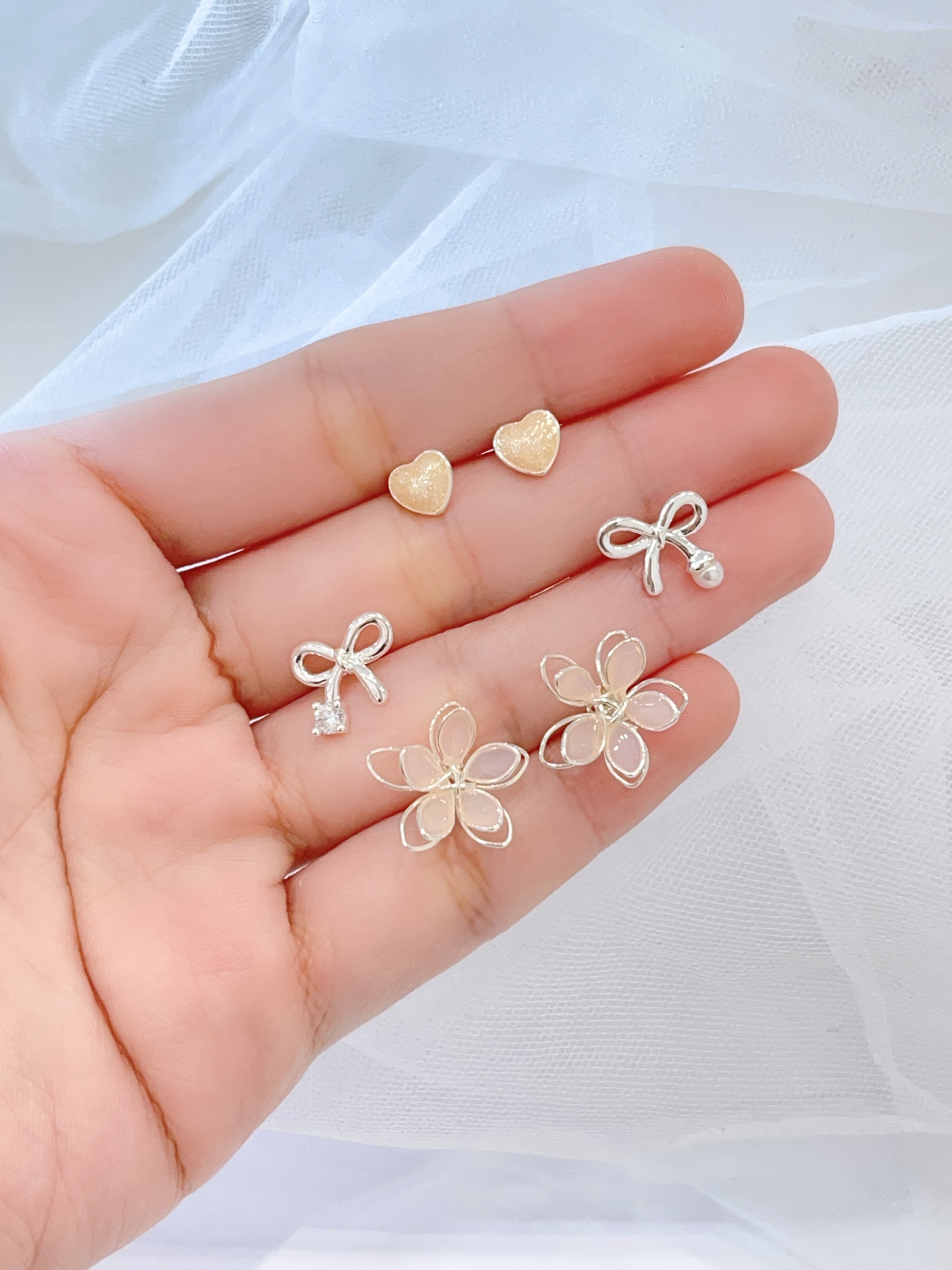 蓝色樱花蝴蝶耳环套装