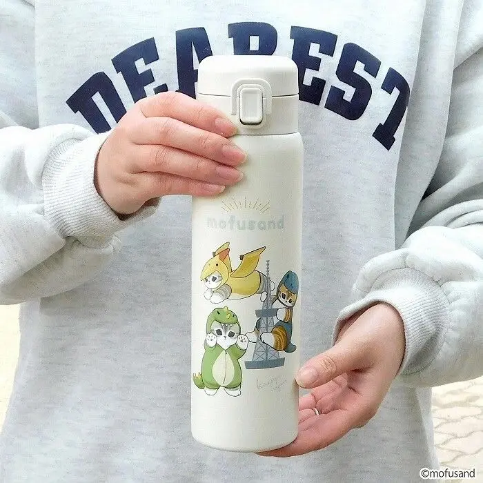 現貨🌸日本直送 |貓福珊迪mofusand 不鏽鋼一鍵按壓式保溫杯 480 毫升(怪獸貓) 