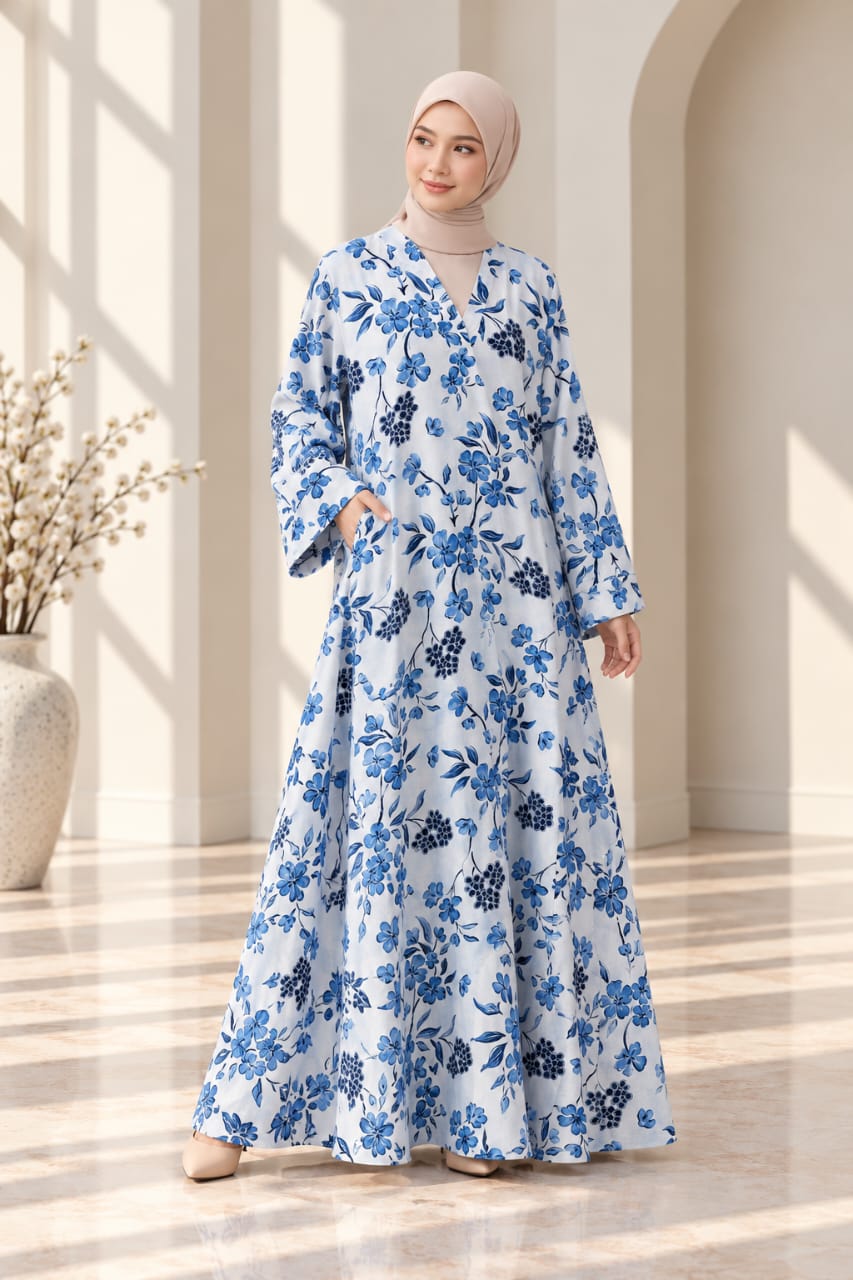 Linen Dress - Blueberry Floral
