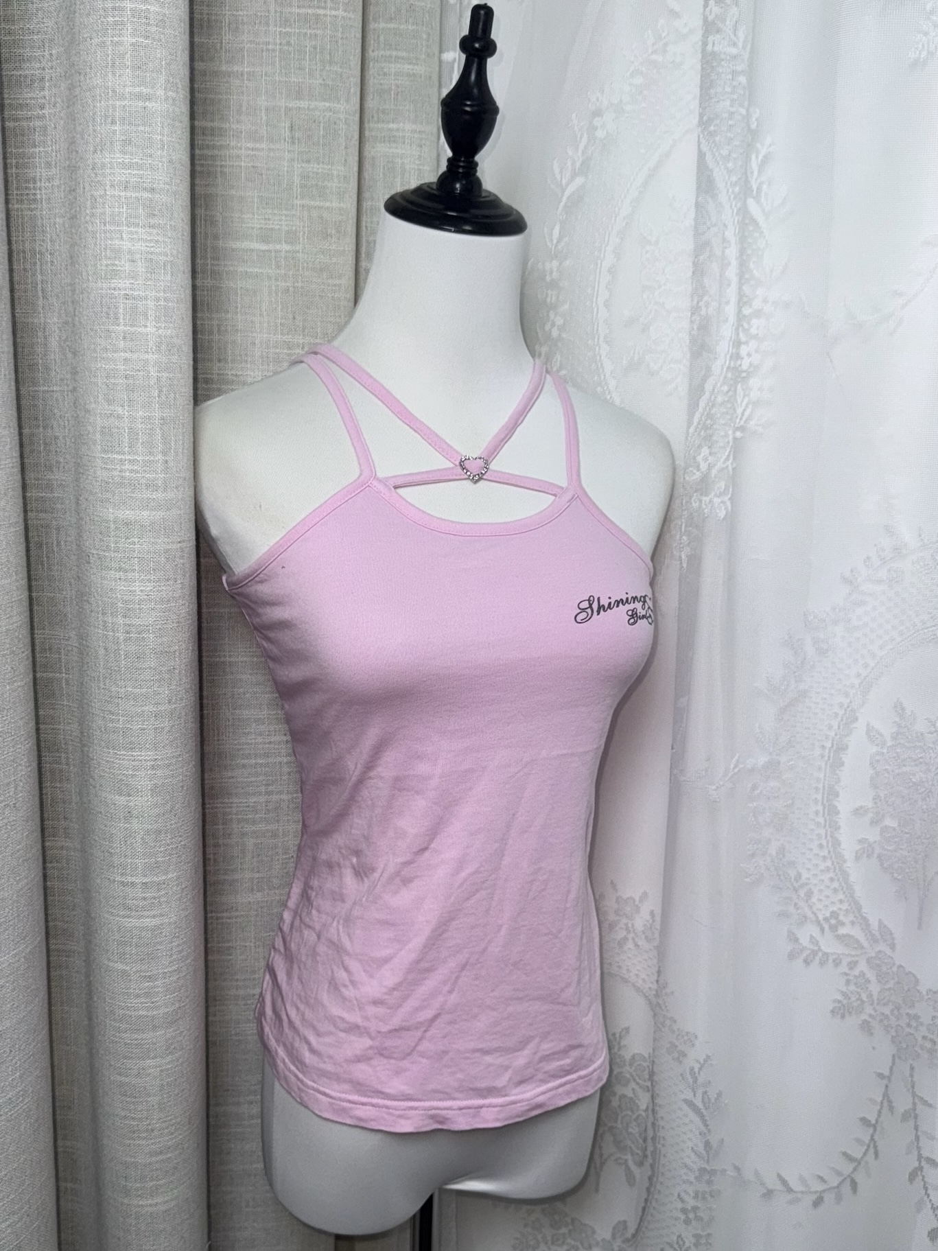 Y2k Criss-Cross Halter Cami with Heart Buckle
