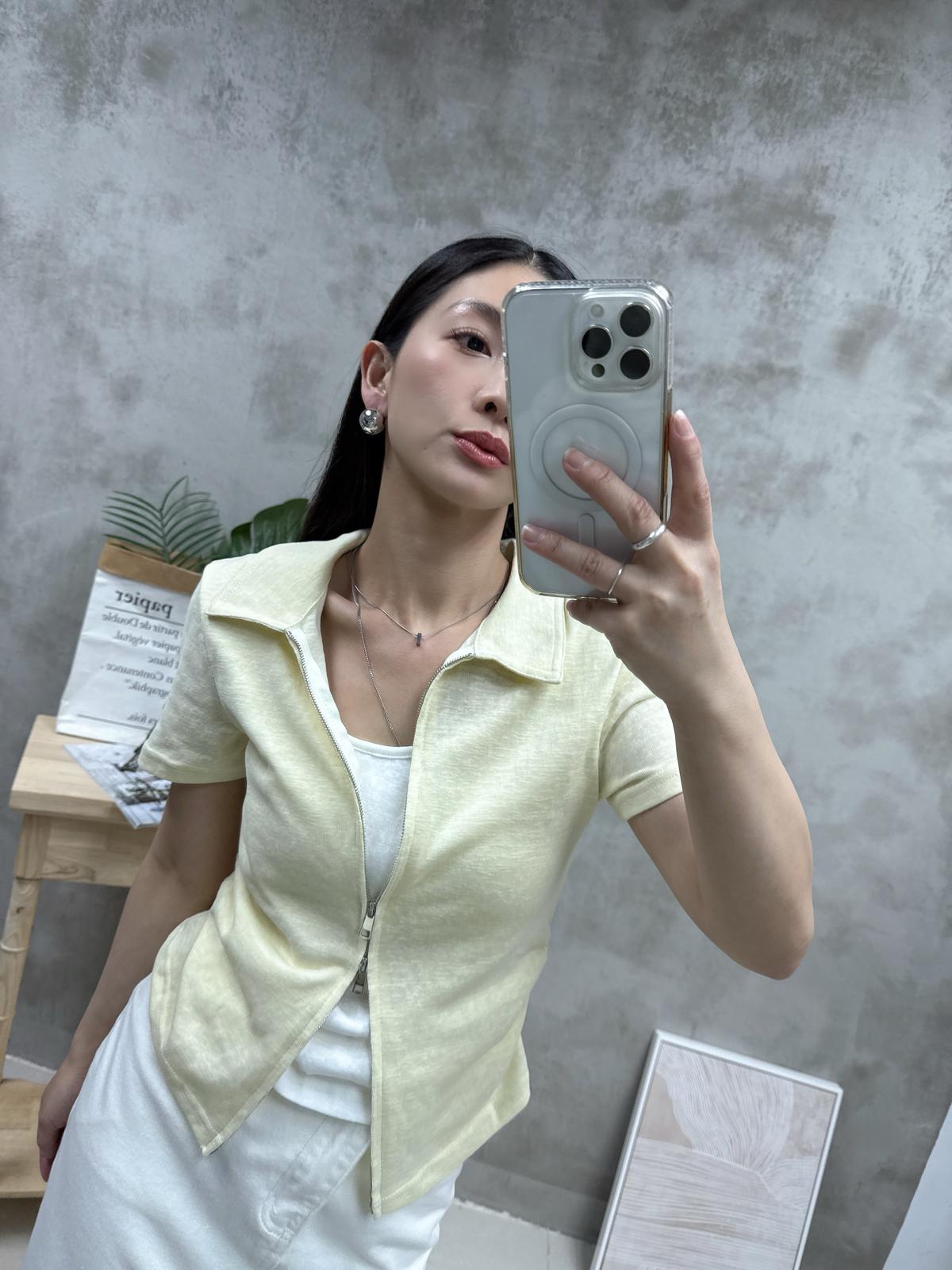 假兩件雙拉鏈Top