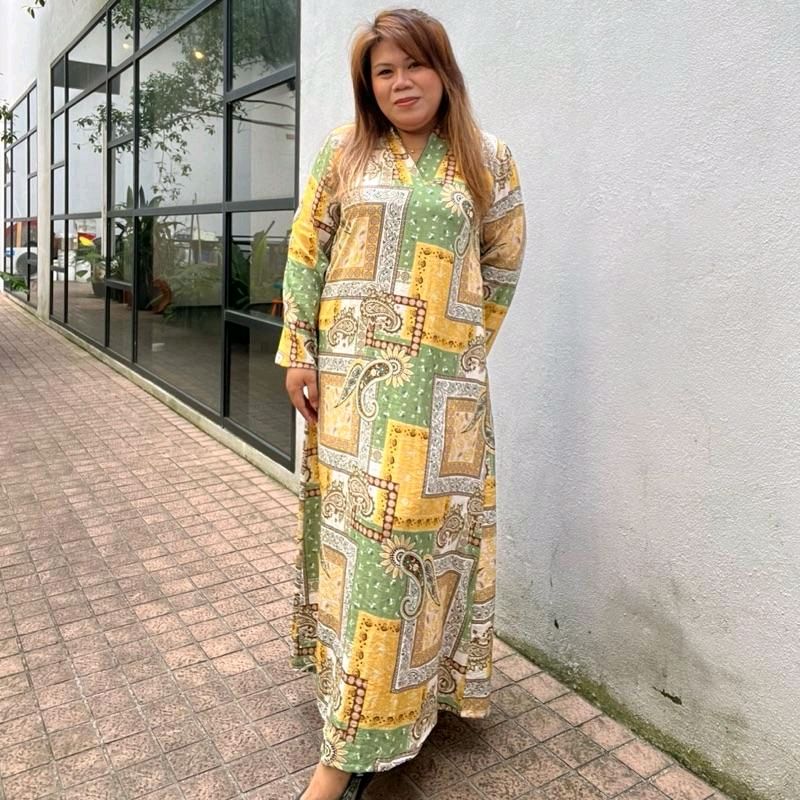 Linen Patchwork Dress - Moss Yellow