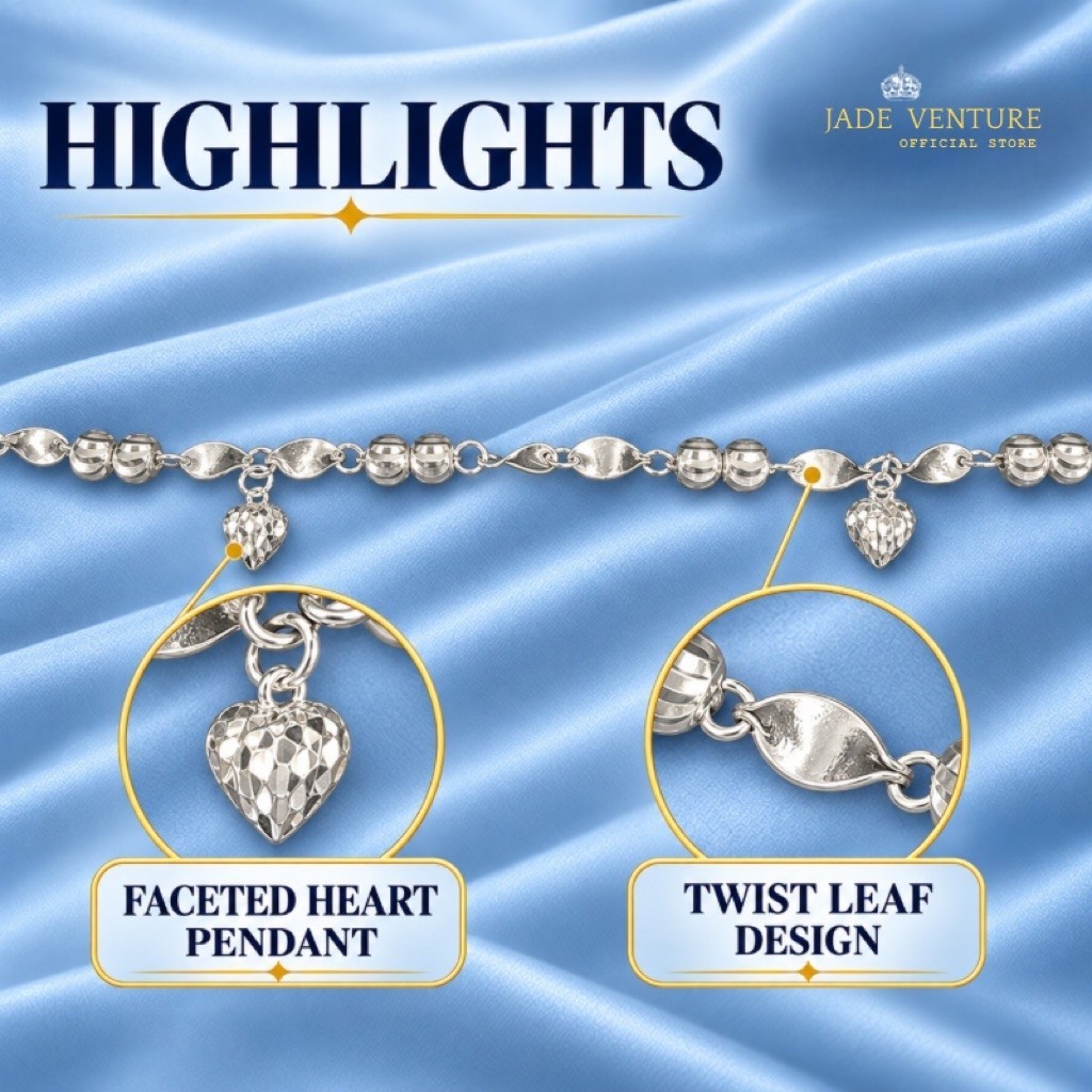 LA1443 Faceted Heart & Twist Leaf Chain