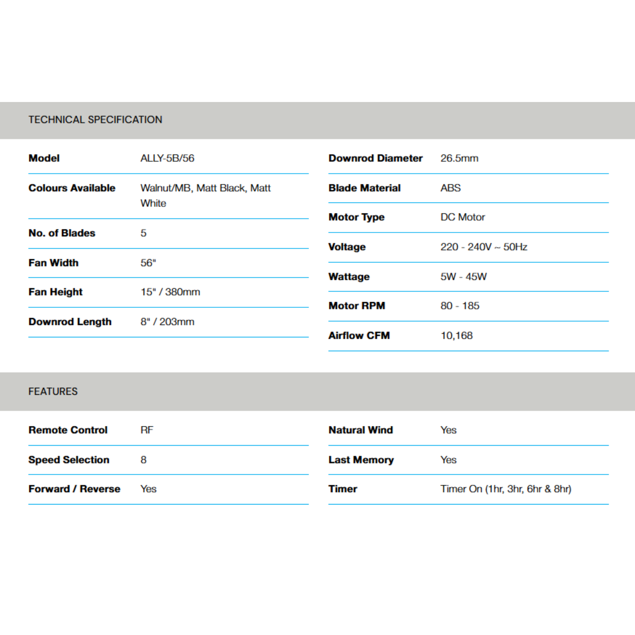 Alpha 56" Ally 5-Blade Ceiling Fan (ALLY-5B/56)