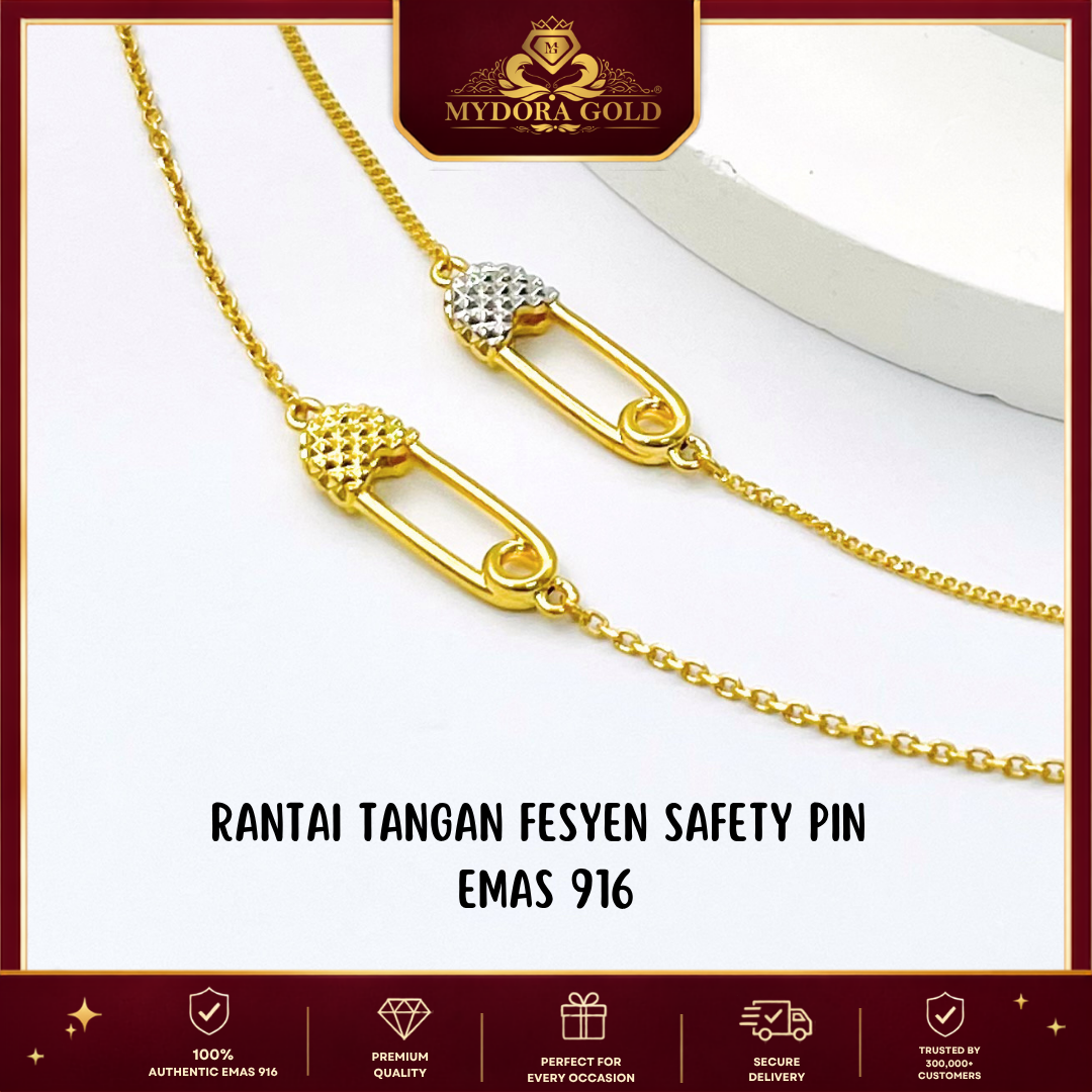 MYDORA Rantai Tangan Fesyen Safety Pin l EMAS 916/22K