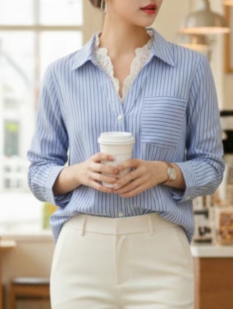 免燙lace 領條子恤